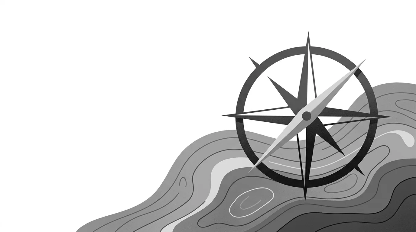 A compass on topographic contour lines